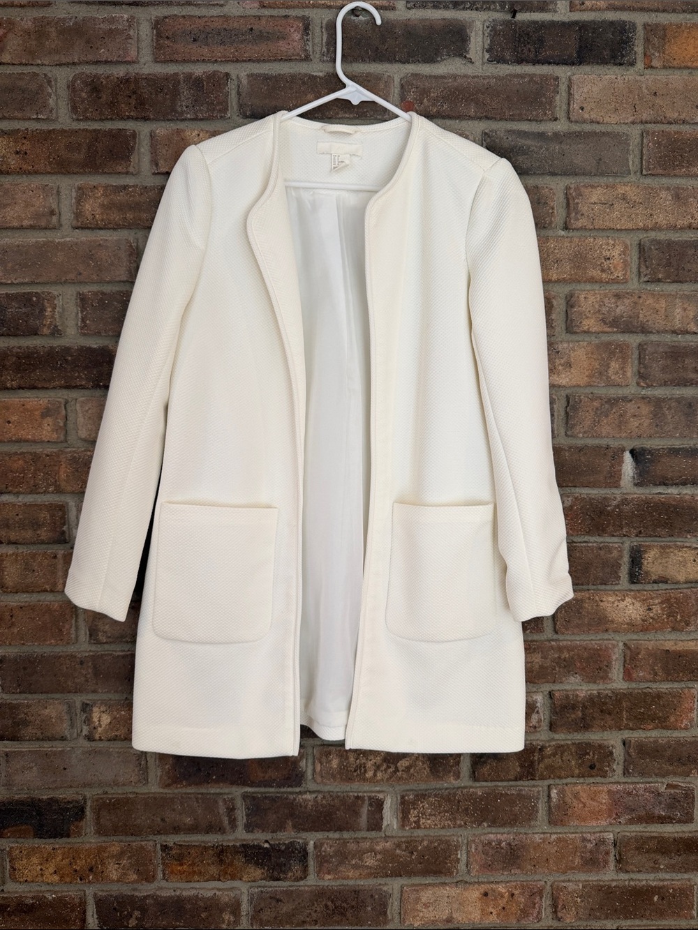 H&M Cream Collarless Open-Front Coat